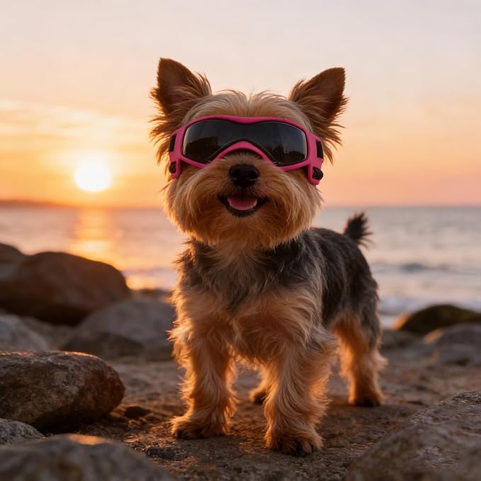 Dog Goggles for Extra Small Breed, Anti-UV Windproof Doggie Sunglasses, Small Dog Glasses Eye Protection for Riding Cycling Hiking, Pink