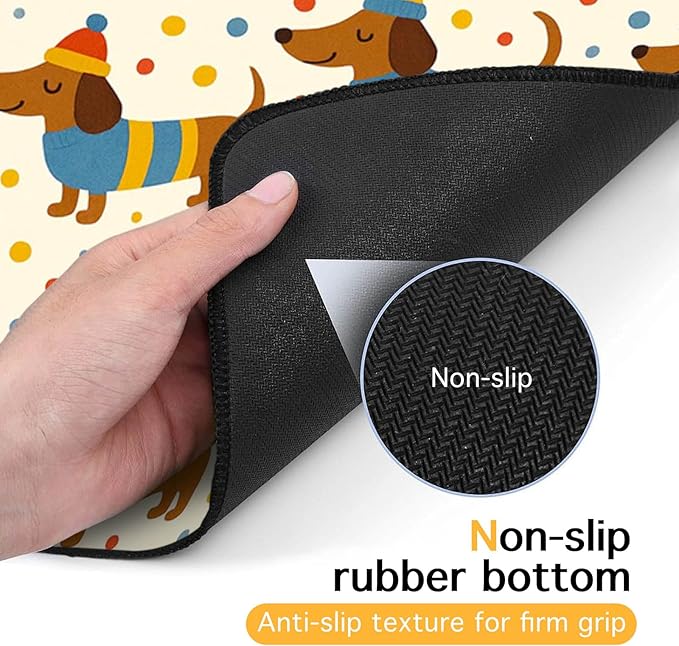 HOMETITUTE Adorable Dachshund Puppy Pet Food Mat with Colorful Polka Dot Pattern Pet Bowl Mat for Dogs and Cats Non Slip Feeding Mats Easy Clean Fast Dry Cat and Dog Feedings Mats 20" x 12"