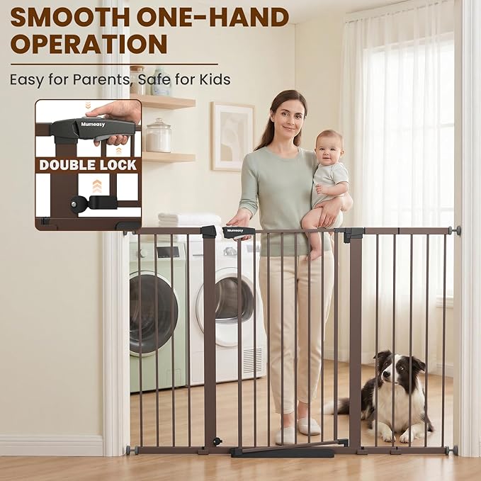 Mumeasy 36" Extra Tall Baby Gate for Doorways, 29.7"-57" Extra Wide Dog Gate for Stairs, Pressure Mounted Auto Close Pet Safety Gate with Easy Walk Thru Door, Large Indoor Child Gate for House, Brown