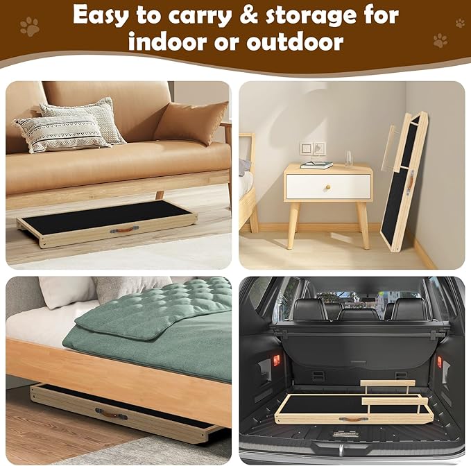 Dog Ramp for Couch, Bed or Car, Wooden 44" Long Pet Stairs for Small & Large Old Dogs & Cats, Hold up to 200lb, 5 Adjustable Height from 14.96" to 22", Portable Doggie Steps, Excellent Traction