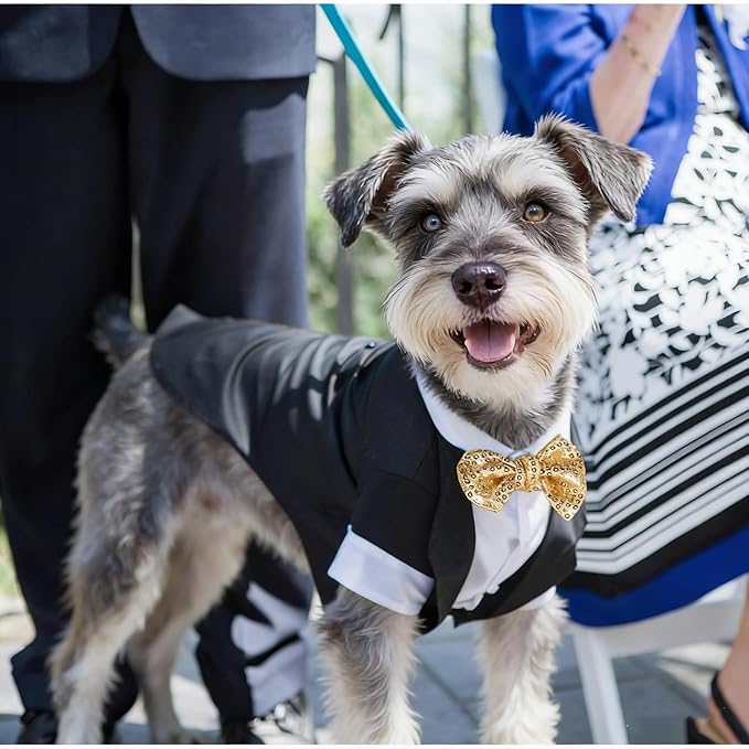 Dog Tuxedo, Formal Pet Clothes Shirt Costume Wedding Attire Party Bow Tie Suit, Pet Outfit for Small Medium Large Dogs Cats, Halloween Pet Costumes Birthday Puppy Clothing Christmas Apparel (XXL)