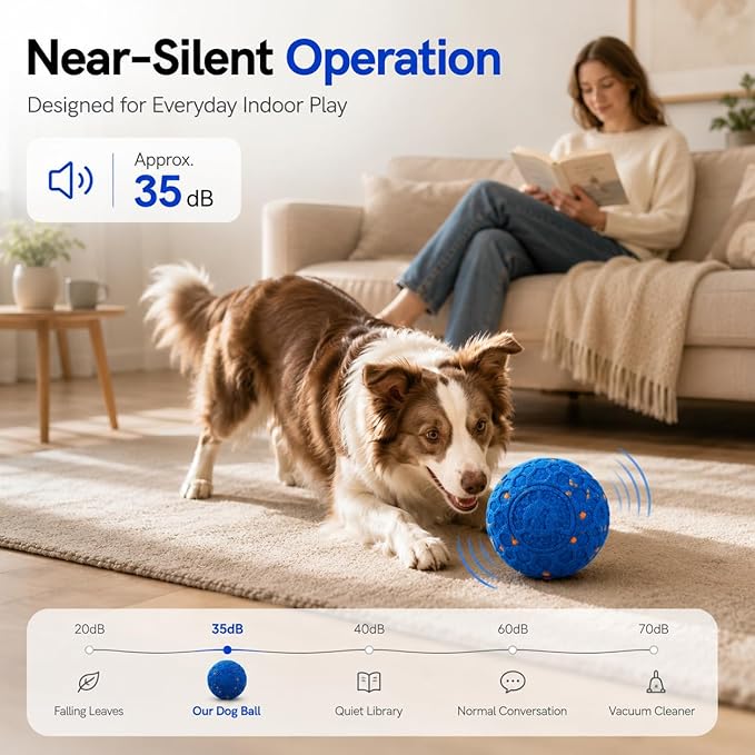 Interactive Dog Ball for Medium & Large Dogs, Automatic Moving Dog Toy with Motion Activation, USB Rechargeable Self Rolling Ball for Boredom Relief, Indoor Exercise & Independent Play