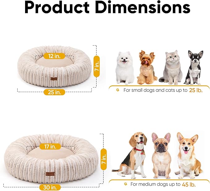 FUKUMARU Dog Bed, Gradient Color Donut Dog Beds for Medium Dogs, 30 inches Calming Orthopedic Dog Beds, Round Pet Bed with Washable Cover，Luxury Comfy Cat Bed for Indoor Cats, Camel