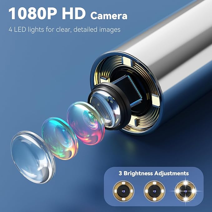 Ear Camera with 1.21” Screen, 1080P HD Digital Otoscope Ear Scope with 4 LED Lights, Ear Cleaner Camera with 10 Ear & Nose Tips, 6 Ear Pick Tools, Skin Probe, Type-C Charging for Adults Kids Pets