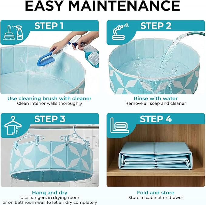 Foldable Dog Pool for Large Dogs, Kiddie Pool Hard Plastic Collapsible Dog Pool, Heavy Duty 0.5mm PVC with Non-Slip Bottom, Portable Kiddie Pool for Dogs, Pet Bath Tub for Backyard Summer, BL 47“