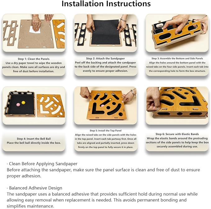 Cat Nail File Scratcher, Cat Claw Saver Box with Replaceable Sandpaper, Stress-Free Nail Care, Interactive Maze Scratcher with Bell Ball for Indoor Cats
