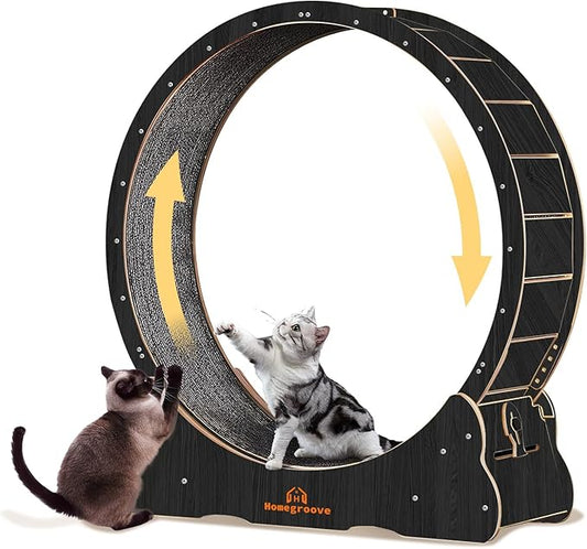 Homegroove Cat Wheels for Indoor Cats, 46 inch Large Cat Exercise Running Treadmill Wheel with Carpeted Runway for Kitty’s Longer Life, Black(XL)