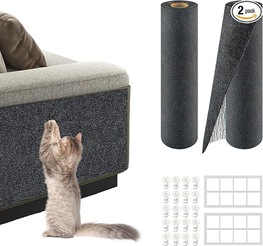 2Pack Total 78.7"x15.8" Cat Scratch Mat for Cat Couch Furniture and Wall Protector | Trimmable Self-Adhesive Carpet Climb Cat Scratcher for Covering Cat Tower and Replacement Pads (Dark Grey)
