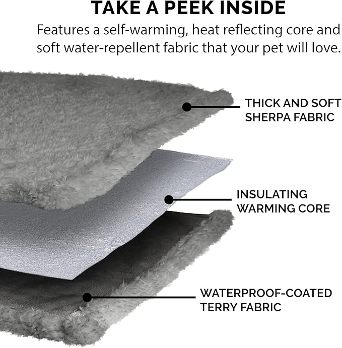 Furhaven Waterproof & Self-Warming Throw Blanket for Dogs & Indoor Cats, Washable & Reflects Body Heat - Soft-Edged Terry & Sherpa Dog Blanket - Silver Gray, Small