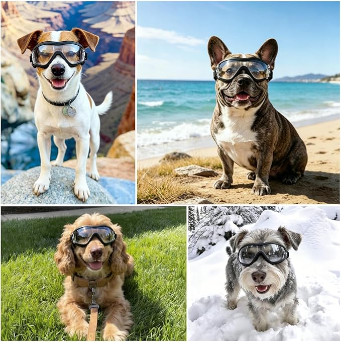 LESYPET Dog Goggles Medium Breed, UV Wind Dust Protection Medium Dog Sunglasses with Adjustable Strap, Doggy Sunglasses for Outdoor Driving Eye Protection, M