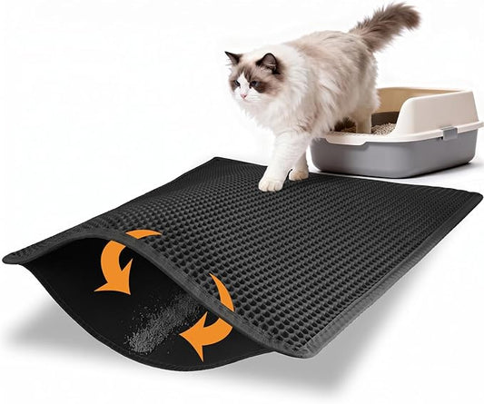Pieviev Cat Litter Mat Double Layer Waterproof Urine Proof Trapping Mat 1 Pack (Black, 30x24 Inch (Pack of 1))