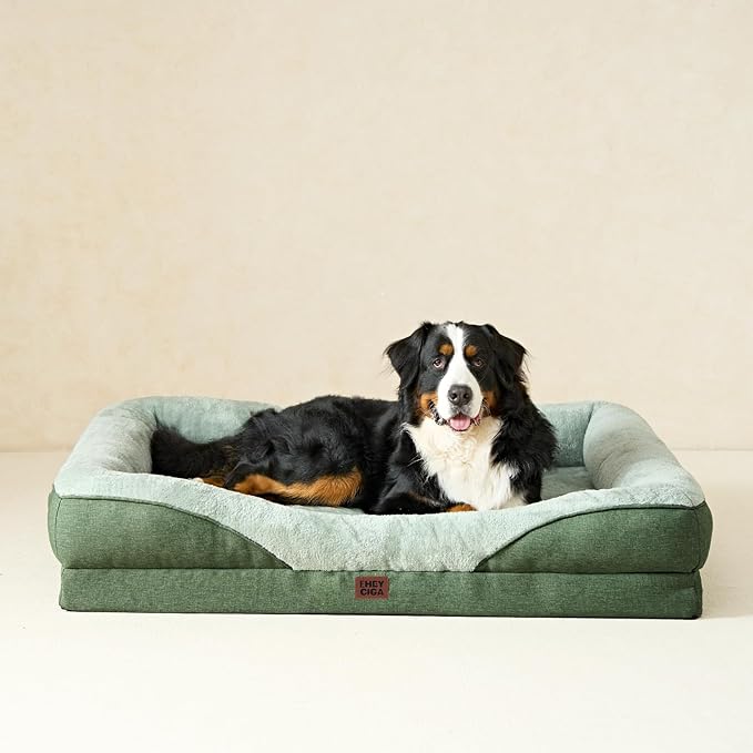 EHEYCIGA Orthopedic XL Dog Bed for Large Sized Dog, 42x30 Inch Extra Large Memory Foam Dog Couch Bed with Sides, Waterproof Liner & Washable Removable Cover, Green