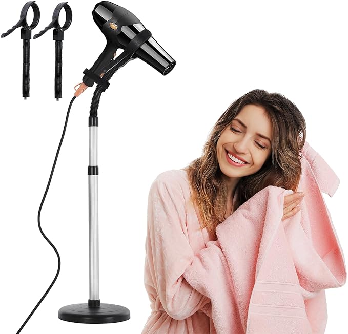 Erytlly 2 Head Hair Dryer Stand Hands-Free Adjustable 360-Degree Rotating Blow Dryer Stand Hands Hold 0.5kg Hair Dryer Suit for Bathroom, Vanity, Makeup Room New Model