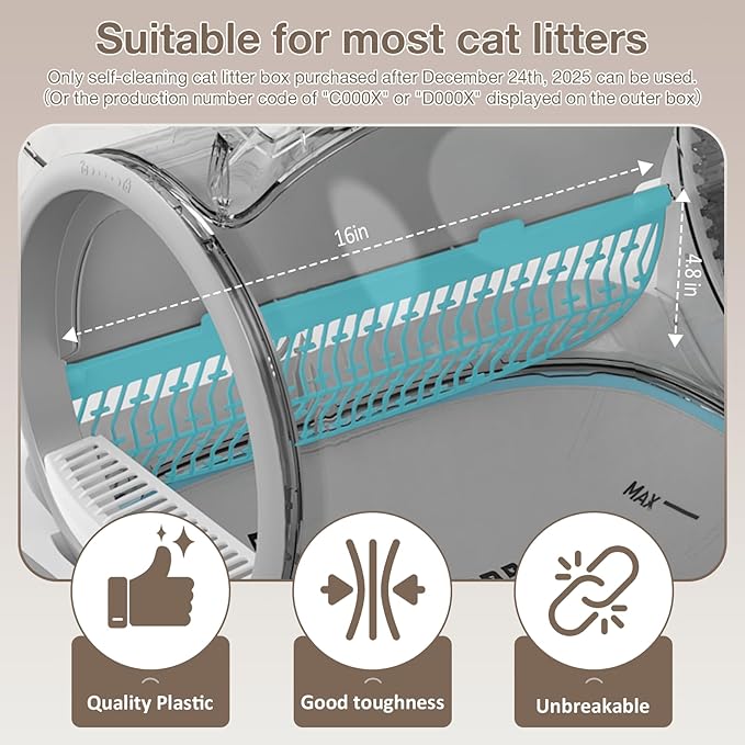 DuckSky (Large Diameter Cat Litter Filter Replacement Part for 65L+9L Self Cleaning Litter Box, Grey Cat Litter Strainer Accessory [Only Compatible with Orders Purchased After December 23, 2025]