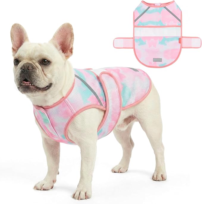 KYEESE Dog Cooling Vest, Lightweight Dog Cooler Jacket, 3D Breathable Mesh Pet Cooling Shirts for Summer with Reflective Stripe, Sun Protection Pet T Shirt for Beach, Hiking, Walking, Pink, M