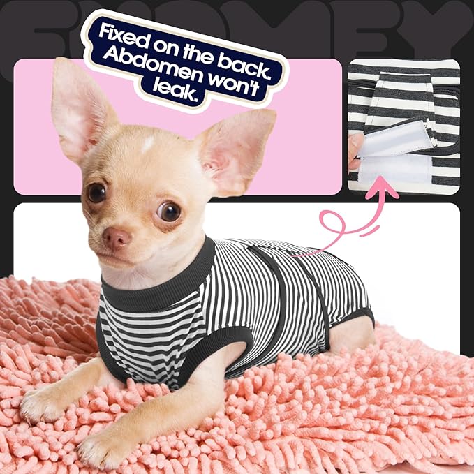 FUAMEY Dog Recovery Suit Male,Dogs Surgery Neuter Suits Puppy Spay Shirts for Female Onesie for Dogs After Surgery Surgical Recovery Suit Pet Bodysuit Alternative to Cone Gray Stripes L