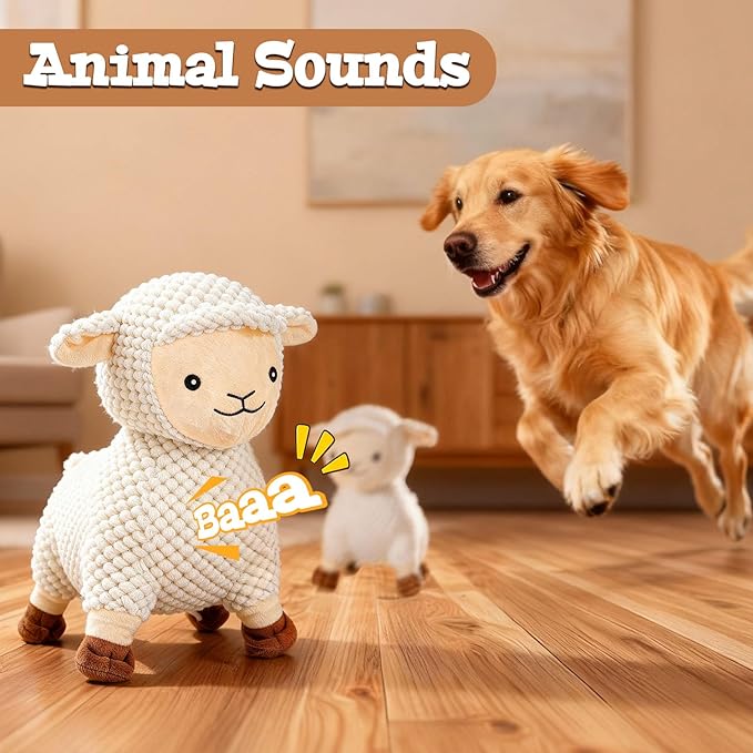Interactive Dog Toys for Large Dogs, Sheep Rechargeable Pet Toys with Music, Animal Sound & Recording Mode, Automatic Jumping Pet Ball for Mental Stimulation