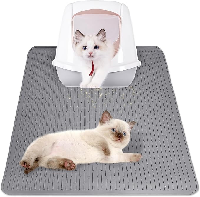 Cat Litter Mat 28" x 20" Waterproof Rubber Litter Box Mat Non-Slip & Soft Litter Trapping Mat Easy to Clean Kitty Litter Mat for Indoor Floor (Small)