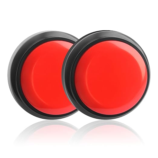 Recordable Button, Sound Button Record Talking Button Answer Buzzers Funny Buttons Record Your Own Words with 30s Voice Recording Time Also Used for Dog Pack of 2 - Black and Red (Battery Included)