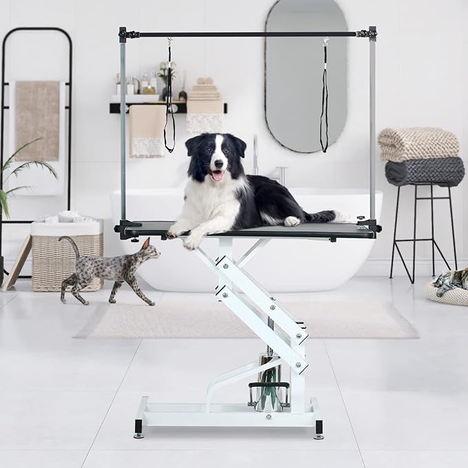42.5” Pet Dog Hydraulic Grooming Table Adjustable Height Trimming Drying Table with Arms, Noose for Small/Medium/Large Dogs, Cats, Maximum Capacity Up to 360lbs