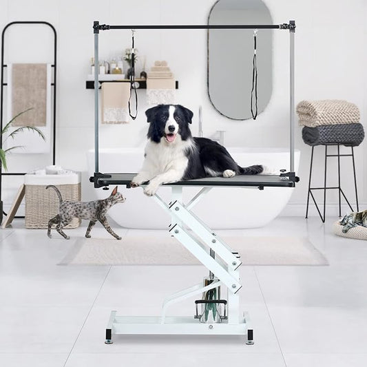 42.5” Pet Dog Hydraulic Grooming Table Adjustable Height Trimming Drying Table with Arms, Noose for Small/Medium/Large Dogs, Cats, Maximum Capacity Up to 360lbs