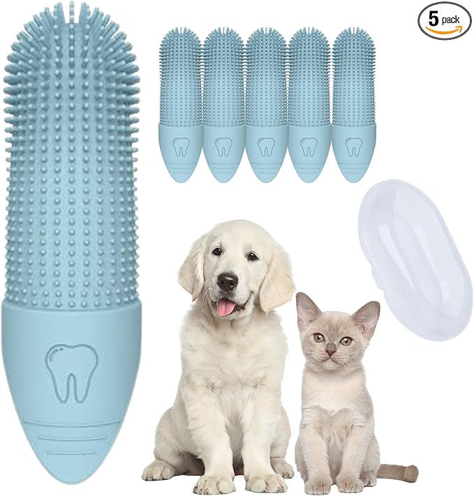 Dog Finger Toothbrush for Small & Large Dogs - Reusable Soft Silicone Dog Dental Finger Brush Fit All Breed Sizes - Non-Toxic Finger Teeth Cleaner for Dogs Prevents Bad Breath & Oral Care -Blue