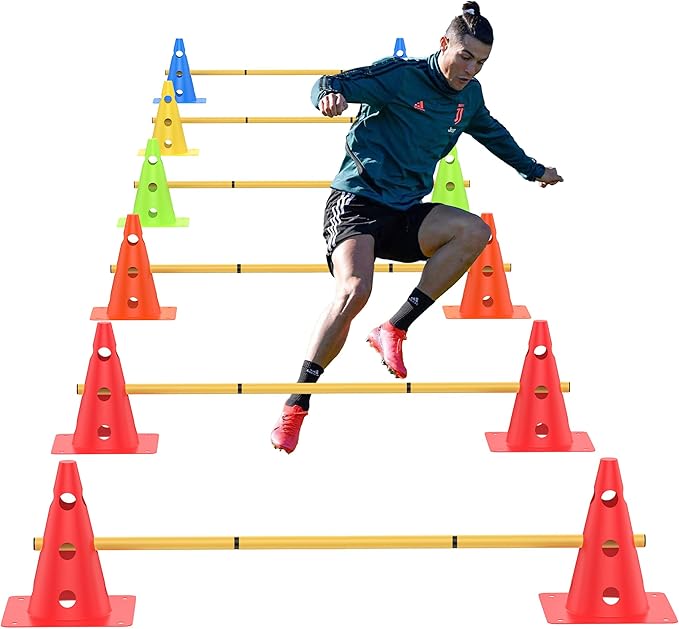 Football Training Cones Agility Soccer Cones, Indoor Outdoor and Festive Events Field Marker Agility Cones with 5 Adjustable Soccer Agility Training Poles