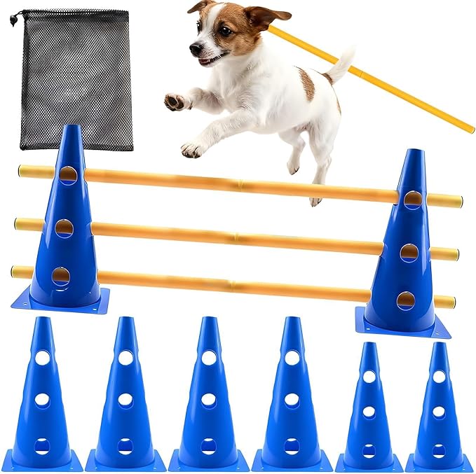 Dog Agility Course - Hurdle Cone Buckets, Dog Agility Equipment, Hurdle Cones Obstacle with Yellow Poles for Training & Fitness | Pet Training Obstacles for Puppy, Outdoor Garden, Backyard, Park