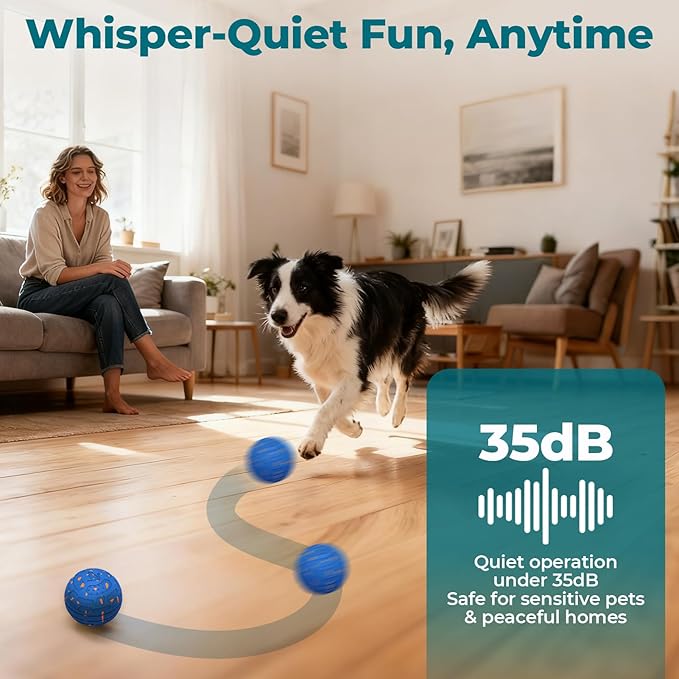 KITPLUS Smart Interactive Dog Ball Toys: Automatic Bouncing Rotating Moving, 3 Modes, Durable Material, Waterproof, Rechargeable Active Rolling Pet Toy for Medium Large Dogs Indoor Outdoor, Blue