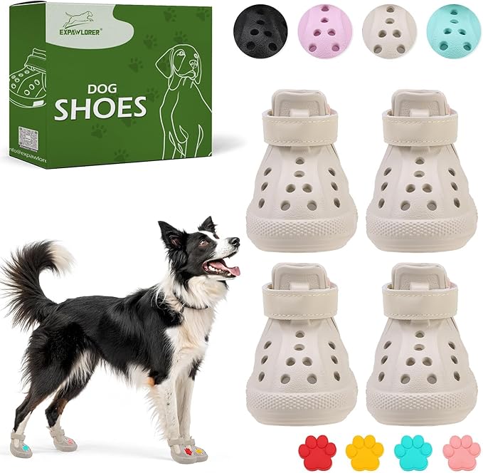 EVA Dog Shoes- Non-Slip Waterproof Dog Booties for Hot Pavement Summer, Easy ON & Off Reflective Adjustable Pet Boots & Paw Protectors, Rugged Sole for Small Medium Large Dog Outdoor Walking (Beige,L)