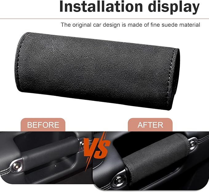 2 PCS Car Inside Door Handle Protectors, Anti-scratch Suede Leather Interior Trim, Non-slip Sweat-absorbent Handle Wrap with Hook & Loop, Interior Accessory for Cars Trucks Vans (Black)