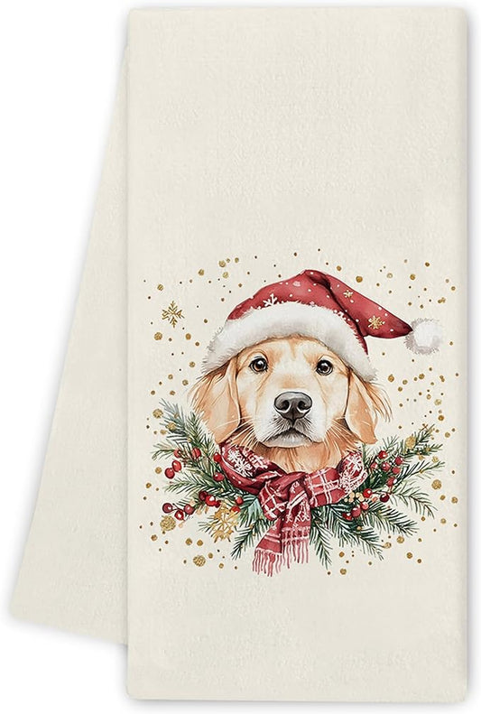 Golden Retriever Kitchen Towels Gifts, Christmas Navidad Xmas Golden Retriever Decor, Christmas Navidad Dog Hand Towels Dish Towels for Kitchen Bathroom, 16x24 Inch
