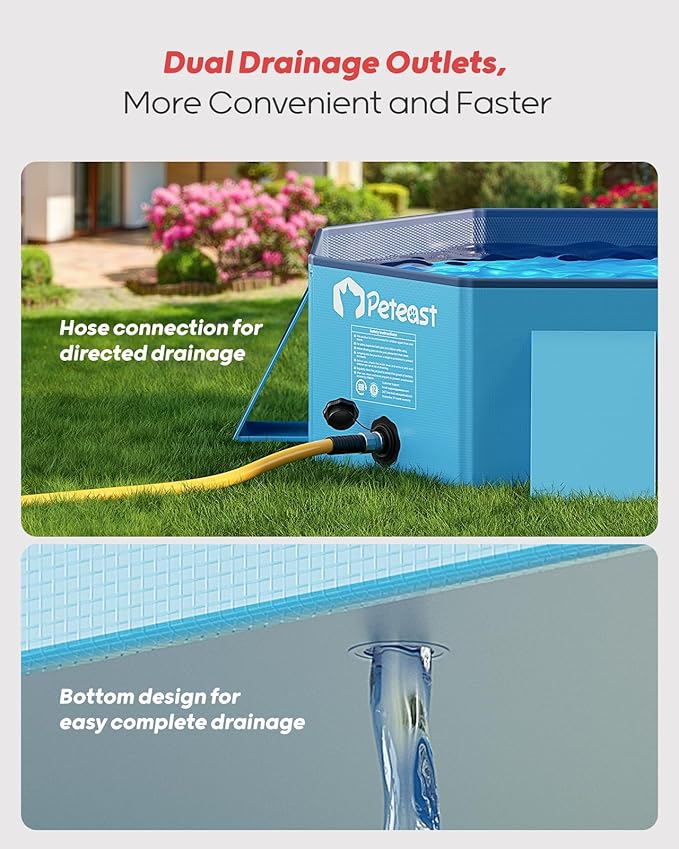 Peteast Foldable Dog Pool with Sturdy Square Design, Durable 82" Lx46 Wx12 D Extra Large Portable Pet Bathtub with Reinforced Sidewalls for Stability, Ideal for Indoor & Outdoor Use (Blue)