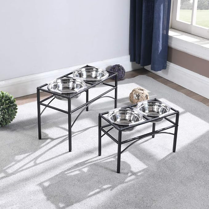 Funkeen Elevated Dog Bowls Raised Pet Feeder Cat Food & Water Diner Stand Set w/ 2 Removable Stainless Steel Bowls (2 Quarts/13.77" in Height)