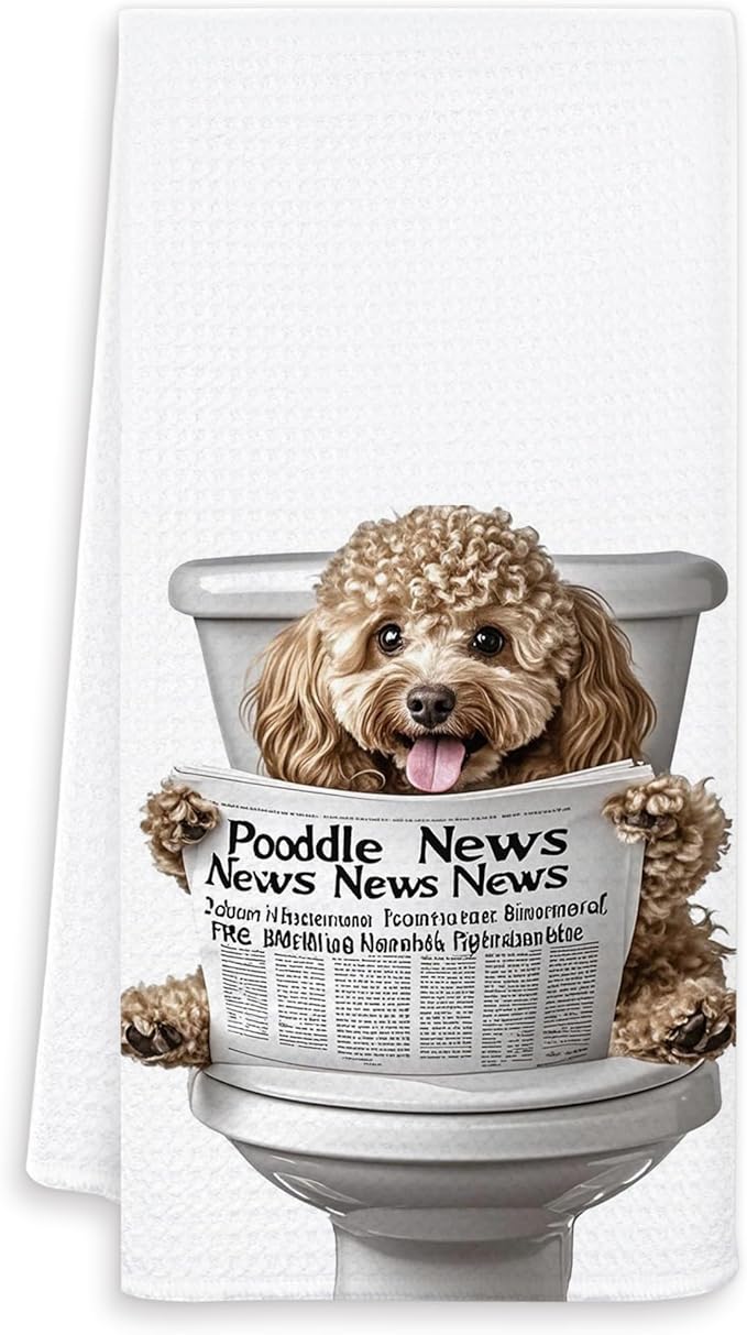Funny Poodle Dog Hand Towels for Bathroom Washroom, Dog Bathroom Decor, Poodle Gifts for Women Dogs Lovers, Funny Puppy Dogs Bathrooms Hand Towels, 16x24 Inch
