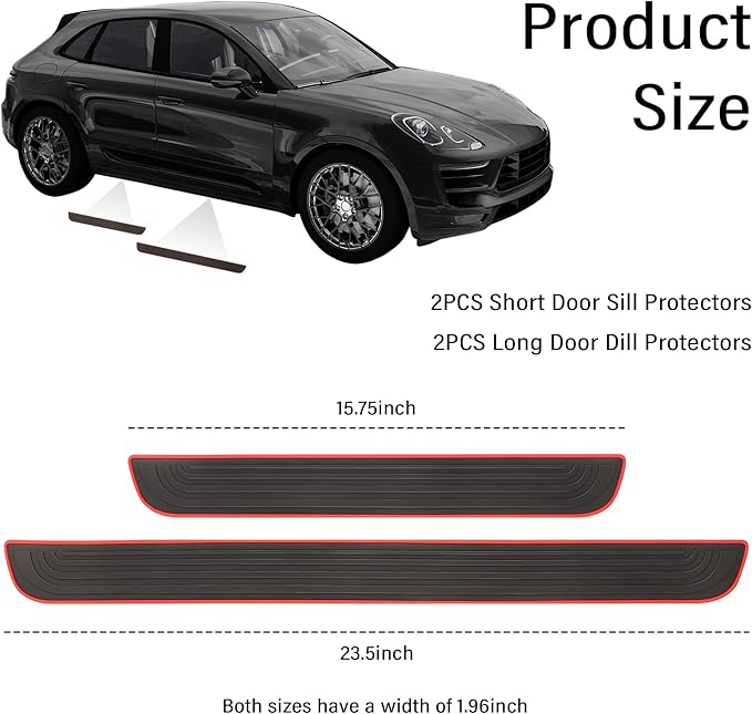 4PCS Car Door Sill Protector,Anti-Scratch Rubber Car Door Protector Edge Guards for Door Steps,Universal Waterproof Door Threshold Strips Exterior Accessories for Car Truck SU (Black+Red, Width 1.96")