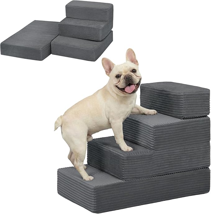 Dog Stairs for Small Dogs, 18" H Dog Steps for High Bed, 4 Steps 3 in 1 Foldable Pet Ramp for Large Cats Climb, Transformable Large Cats Ramp to Get on Couch, Non-Slip Balanced, Dark Grey
