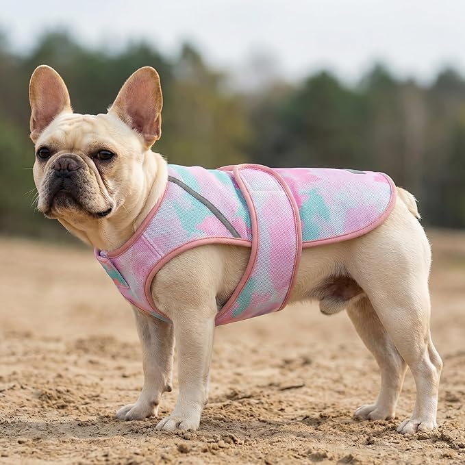 KYEESE Dog Cooling Vest, Lightweight Dog Cooler Jacket, 3D Breathable Mesh Pet Cooling Shirts for Summer with Reflective Stripe, Sun Protection Pet T Shirt for Beach, Hiking, Walking, Pink, XL