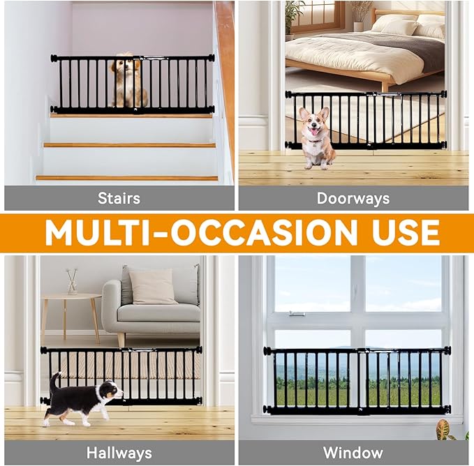 Dog Gate, SHYUJAJIE Adjustable Extra Wide Short Dog Gate,Small Pet Gate with 4 Extension Kits, Pressure Mounted for Doorways & Stairs (Black, 18-48" W*14" H)