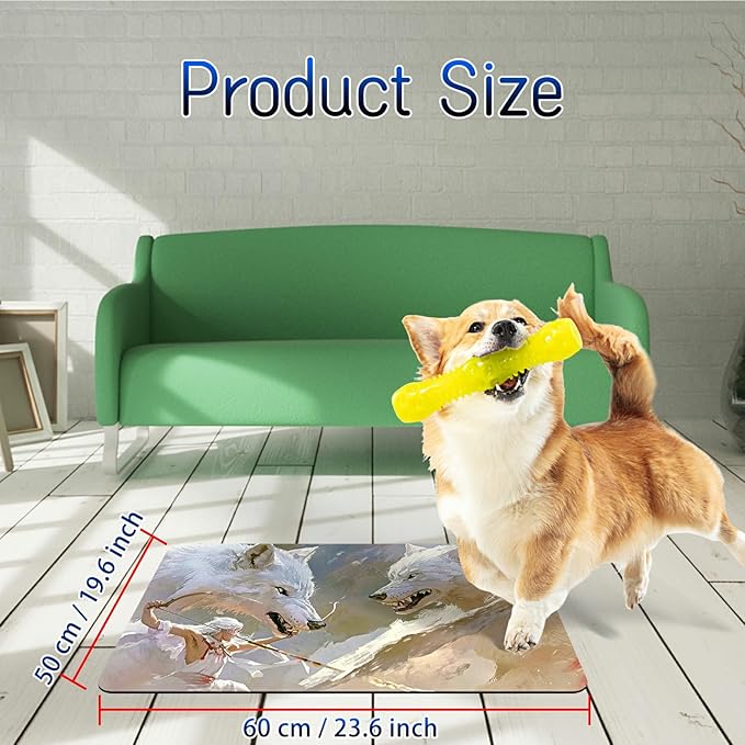 Dog Food Mat, 19.6" x 23.6" Absorbent Pet Feeding Mat for Food and Water, Waterproof Diatom Mud Pet Placemat with Non-Slip Rubber Backing, Easy Clean Cat Bowl Mat for Floors - White Wolf
