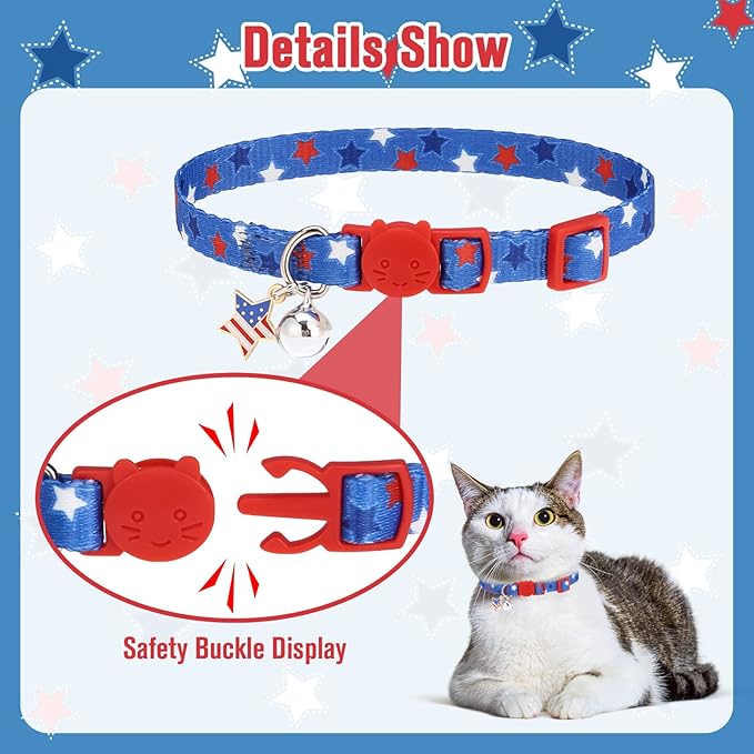 PUPTECK Cat Collar Breakaway with Bells, Kitten Collar Outfit Adjustable for Girl Boy Small Pet Puppy Bunny, Cute Costume Accessory with Safety Release Buckle (American Flag)