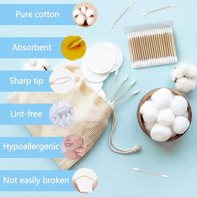 Eyxformula 800 Count Pointed Cotton Swabs - FSC Certified Double Precision Tip Cotton Swabs with Sturdy Bamboo Sticks in Case - Lint-Free Pointy Applicator for Makeup, Personal Care, Nails and Crafts