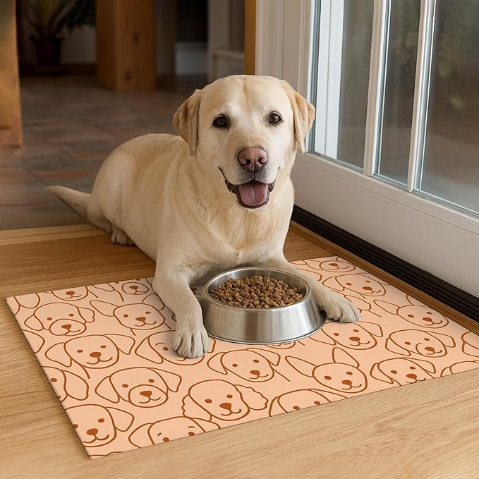 HOMETITUTE Adorable Cute Dog Faces Pattern Pets Food Mat Spill-Proof Pets Feeding Mats Cats Food and Water Bowl Pet Easy Clean Fast Dry Pet Mats for Foods and Water Mat for Cat Dogs 20" x 12"