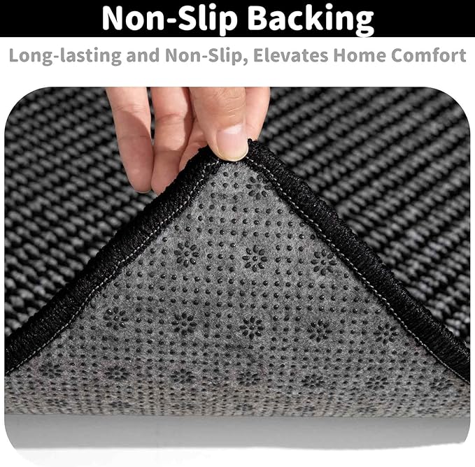 Brakki Bullnose Carpet Stair Treads, Non Slip Landing Mat for Wooden Steps Indoor, Soft Stair Rugs for Pets, Indoor Doormat for Kitchen Bathroom, Washable, 30"x30" 1pc, Black and Grey