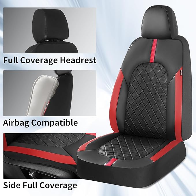 Coverado Car Seat Covers Front Seats, Car Seat Cover, Car Seat Protector Waterproof, Car Seat Cushion Red Seat Covers Carseat Cover Universal Fit for Most Cars