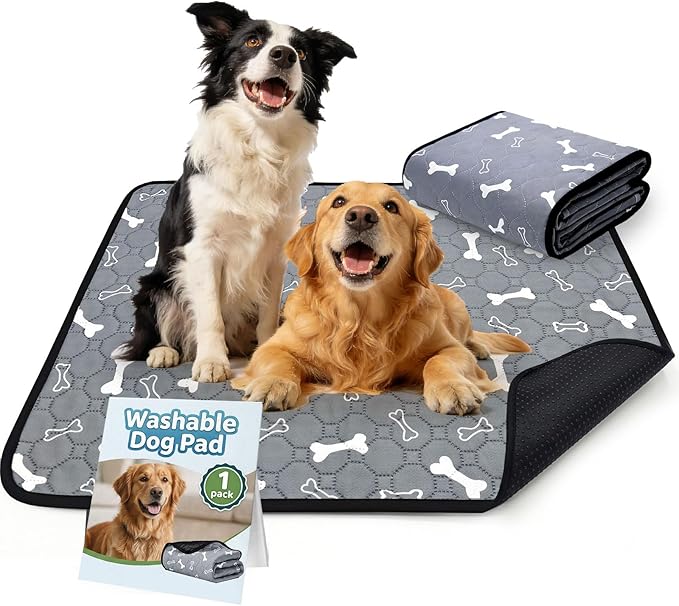 BAEJMJK Washable Dog Pee Pads 4-Layer Super Absorbent Puppy Training Pads Waterproof Non-Slip Leak-Proof Reusable Mats for Potty, Crate, Playpen & Travel(28"x40",Gray 1-Pack)