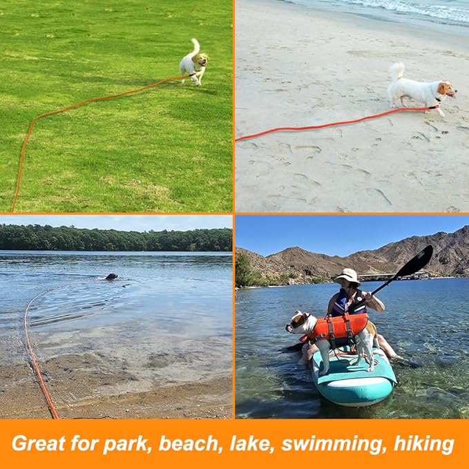 Vivifying Floating Long Dog Leash, 20FT Dog Training Leash, Lightweight Dog Check Cord Rope Lead with Comfortable Handle for Outside, Hiking, Swimming, Beach and Lake