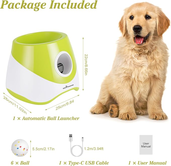 Automatic Dog Ball Launcher, Dog Ball Thrower with 20-46ft 3 Launching Distance, Rechargeable Dog Toy Mental Stimulation Training Game with 2.3" ETPU Balls for Energetic Small Medium Dogs