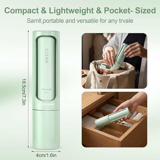 Pet Hair Remover Tool - Reusable Lint Roller Lint Brush for Cat & Dog Hair on Furniture, Clothes, Couches, Car Seats, and Fabric - No Refills, Eco-Friendly and Portable (Green)