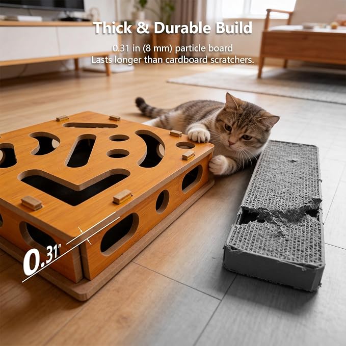Cat Nail File Scratcher, Cat Claw Saver Box with Replaceable Sandpaper, Stress-Free Nail Care, Interactive Maze Scratcher with Bell Ball for Indoor Cats